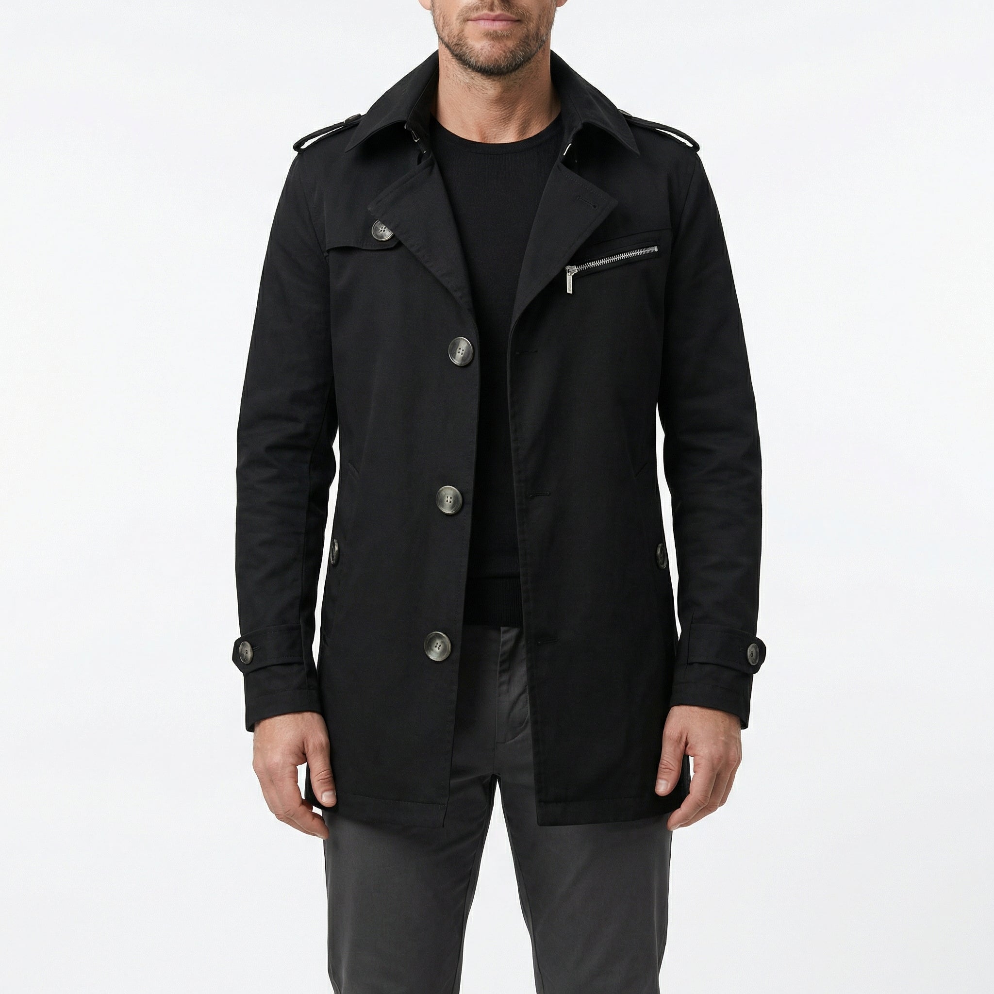 Montclair Tailored Water-Repellent Trench Coat - Black