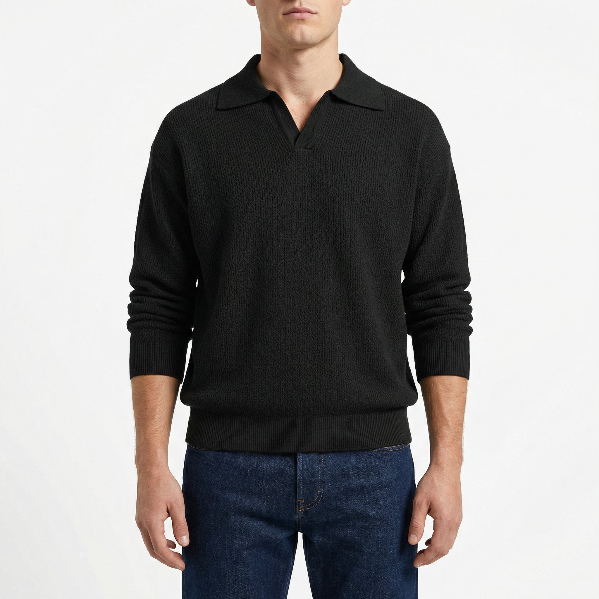 Knitted Shirt with Lapel Collar – Regular Fit Casual Knit Top with men