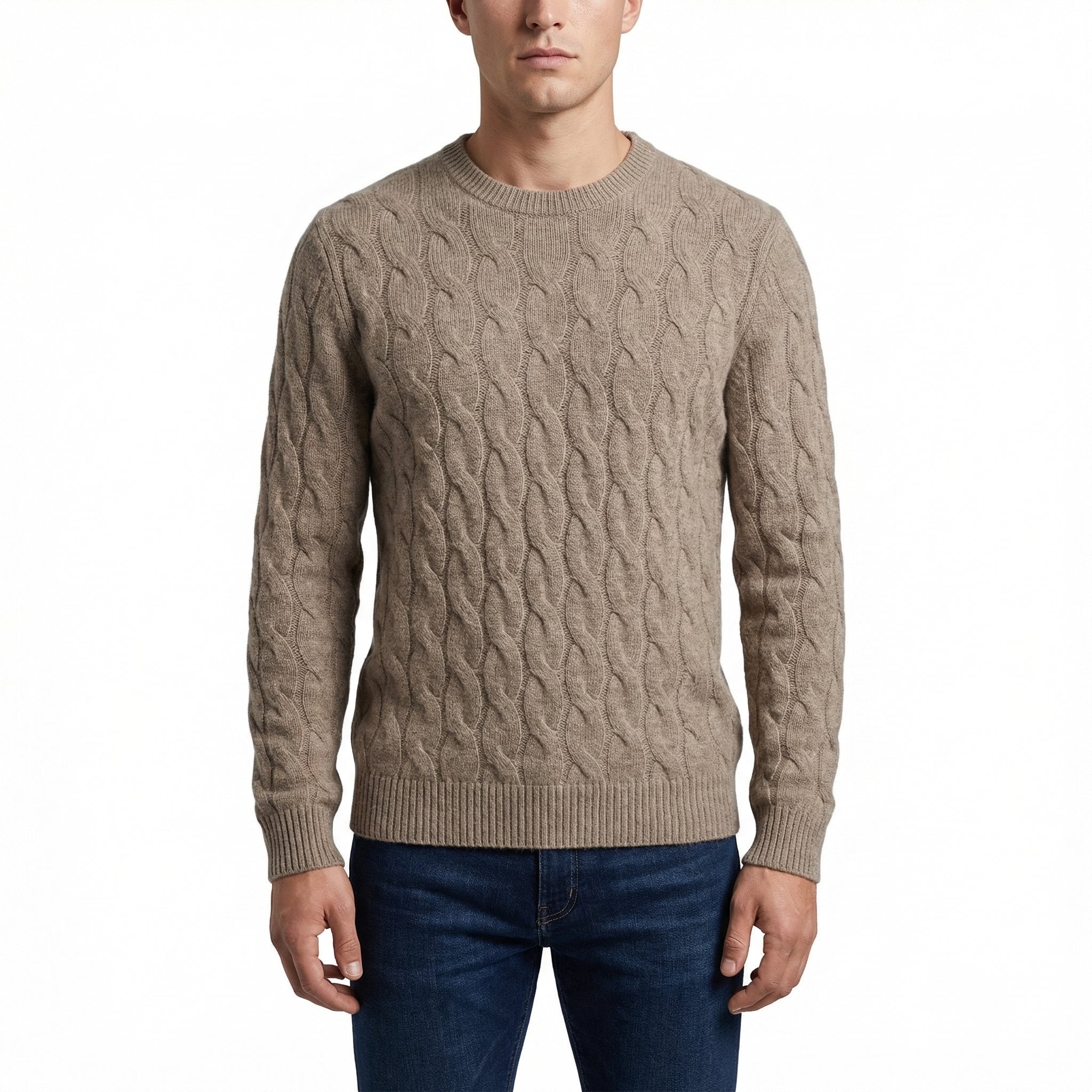 Cable-Knit Wool Sweater - Beige