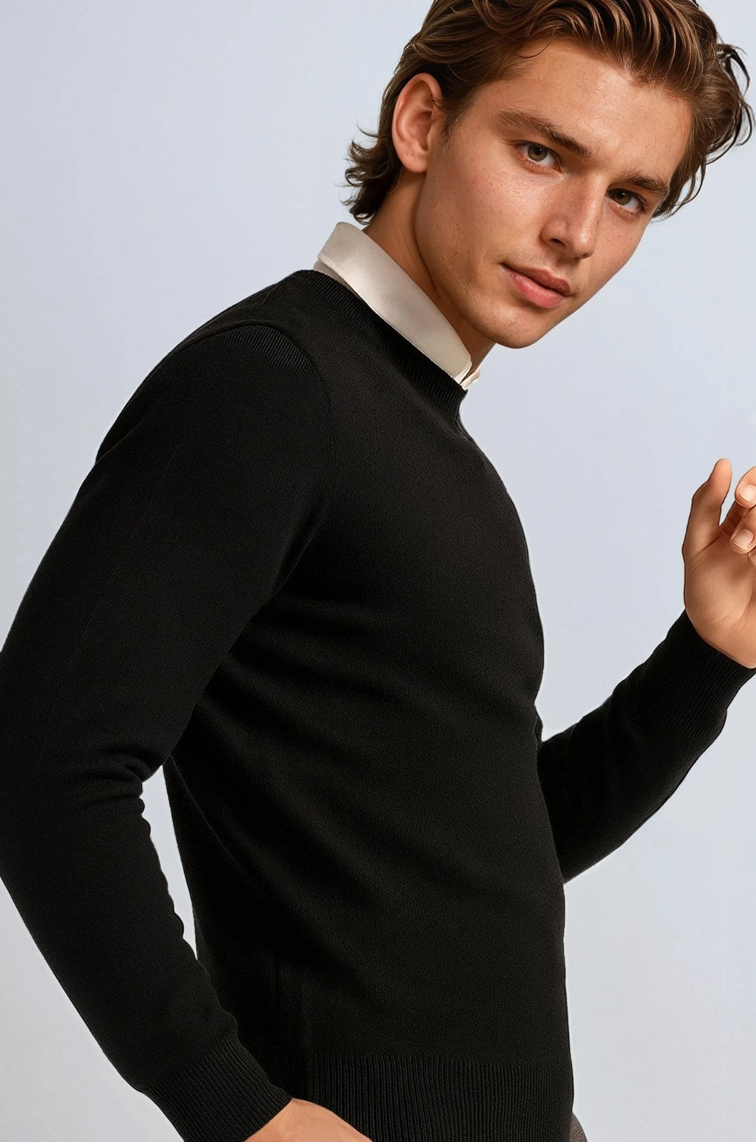 Men's Classic Crew Neck Pullover Sweater – Solid Color, Ribbed Details, Casual Fit – Black