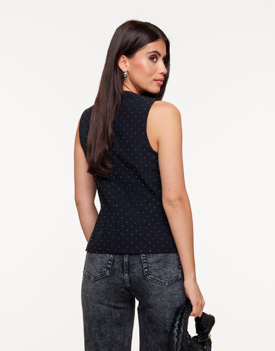 Black High Button Silver Glitter Stones - Gilet