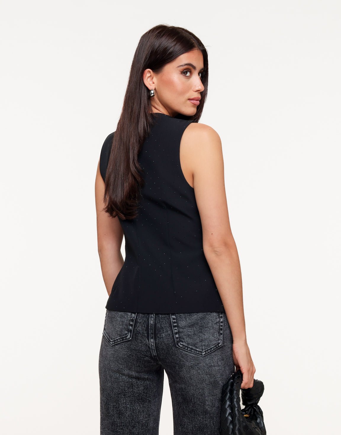 Black High Button Black Glitter Stones -  Gilet